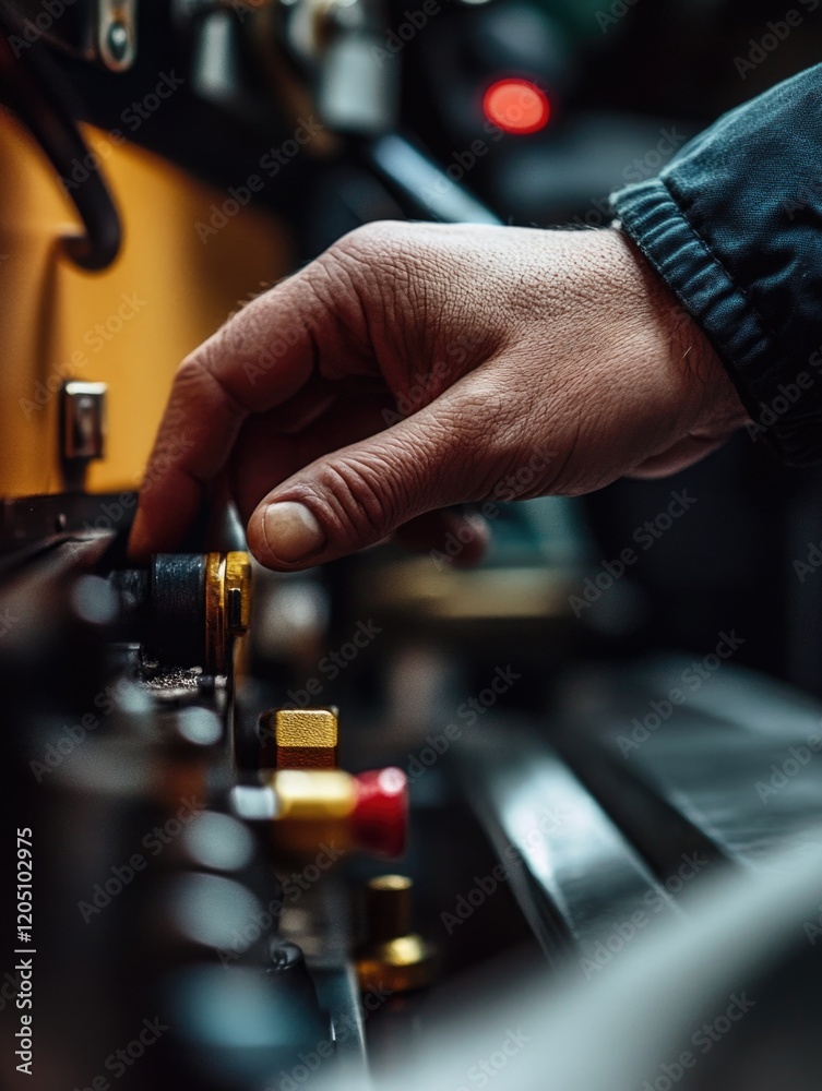 Operator pressing machine button Operator pressing machine button