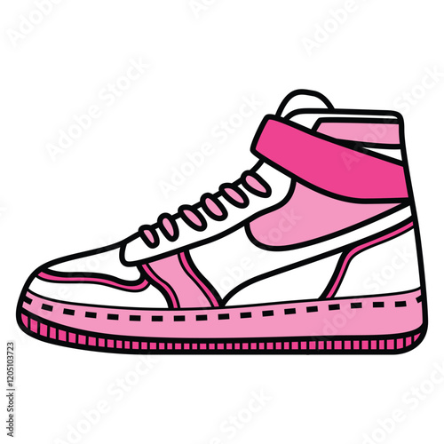 Hand Drawing of White and Pink Woman's Sneaker with Chic and Casual Style: An artful depiction highlighting refined details and a perfect balance of casual cool and chic design.