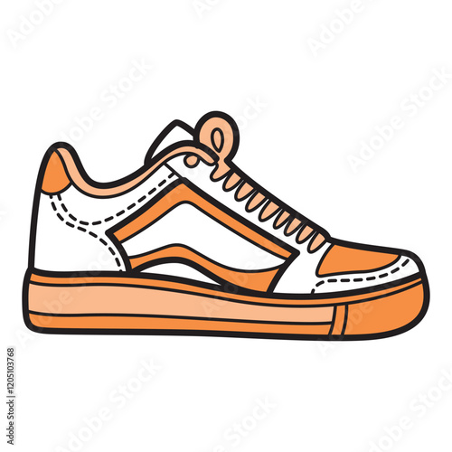Hand Drawing of Orange and White Woman’s Sneaker with Trendy and Casual Style: A vibrant sketch of a sneaker in orange and white, radiating trendy vibes and effortless casual style.