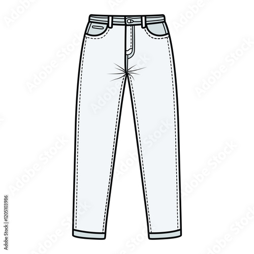 Hand Drawing of White Jeans with Casual and Modern Style