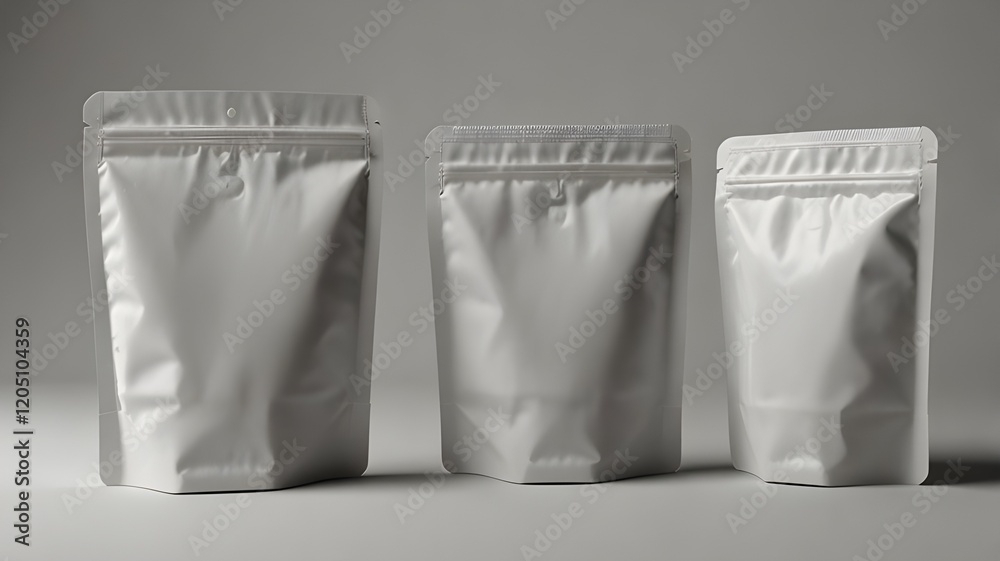 White Stand Up Pouch Mockup - Isolated on Grey Background White Stand Up Pouch Mockup - Isolated on Grey Background