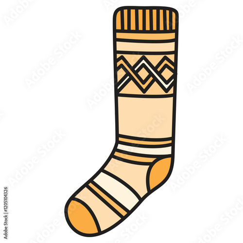 Hand Drawing of Sock with Detailed and Cozy Features: A detailed drawing of a sock with textured patterns and soft folds, exuding warmth and snug comfort.