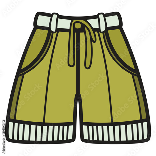 Hand Drawing of Men’s Shorts with Casual and Stylish Details: A stylish sketch of men’s shorts featuring a relaxed fit and modern design, perfect for a laid-back look.