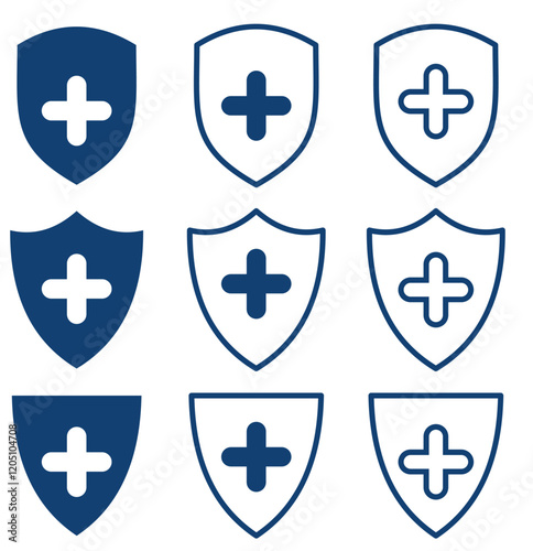 Print  Black Shield icons set. Protect shield design element. 1176