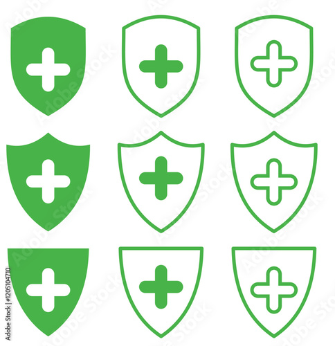 Print  Black Shield icons set. Protect shield design element. 1176
