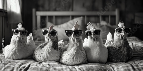 Chickens wearing sunglasses