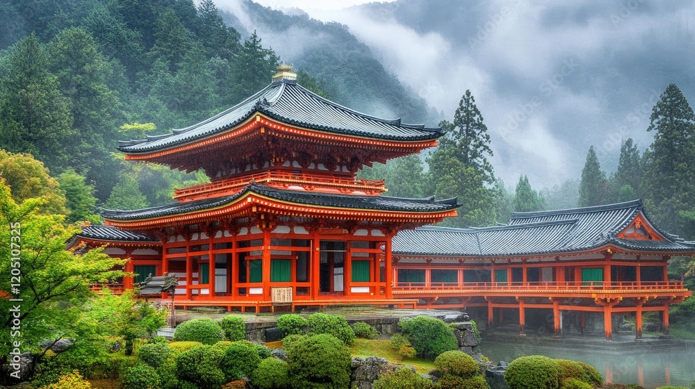 Misty Mountain Temple Scenic Japanese Architecture Misty Mountain Temple Scenic Japanese Architecture
