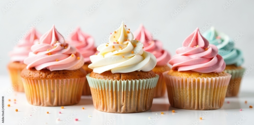 Perfectly frosted cupcakes, vibrant colors, white background, delicious cupcakes, white background cupcakes, buttercream Perfectly frosted cupcakes, vibrant colors, white background, delicious cupcakes, white background cupcakes, buttercream