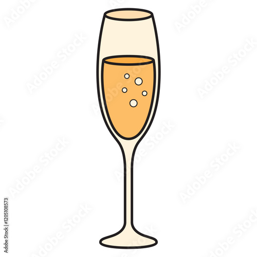 Hand-drawn champagne glass with elegant curves and sparkling bubbles, capturing the refined essence of celebration and effervescence in every delicate detail.