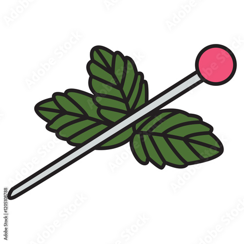 Hand-drawn cocktail straw with fresh mint leaves and crisp, refreshing details, evoking a cool, summery vibe perfect for vibrant beverage designs.