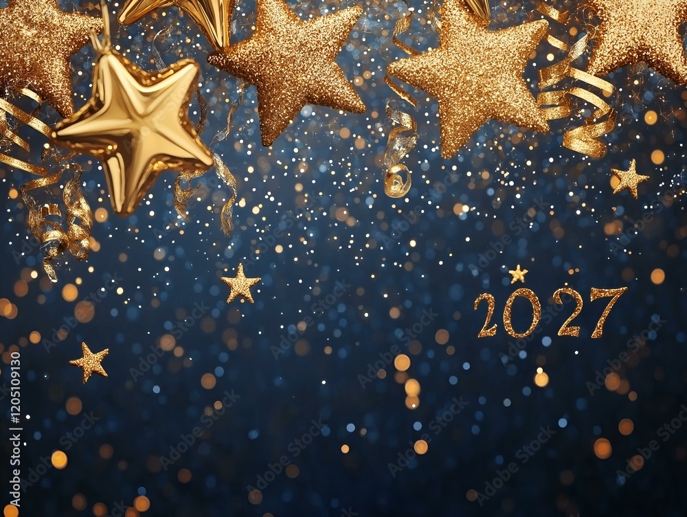 sparkling gold 2027 lettering on dark blue background with stars festive new year design sparkling gold 2027 lettering on dark blue background with stars festive new year design