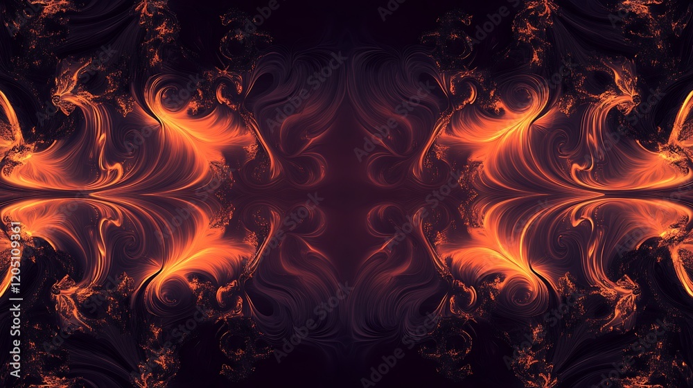 Fototapeta premium Abstract fiery swirls create a symmetrical design