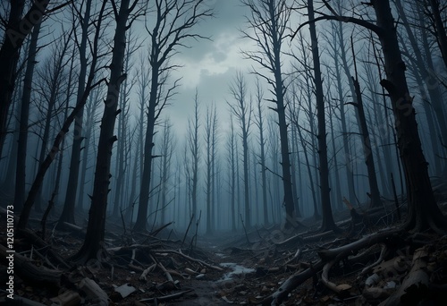Fototapeta Naklejka Na Ścianę i Meble -  Spooky forest at night. Generative AI