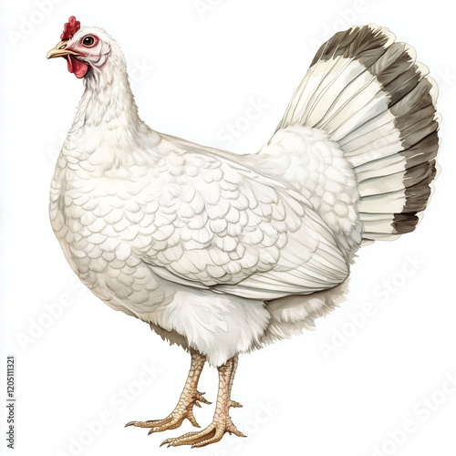 Illustration of the Domestic Turkey, soft watercolor tones, white background, detailed illustration, cartoonish. photo