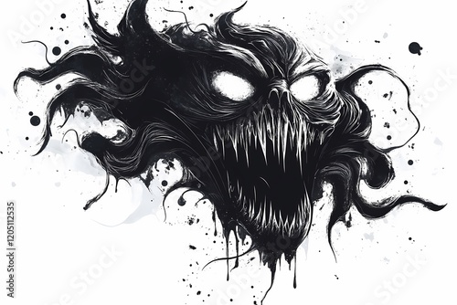 Nightmarish Ink Demon: A Ghastly Monochrome Masterpiece