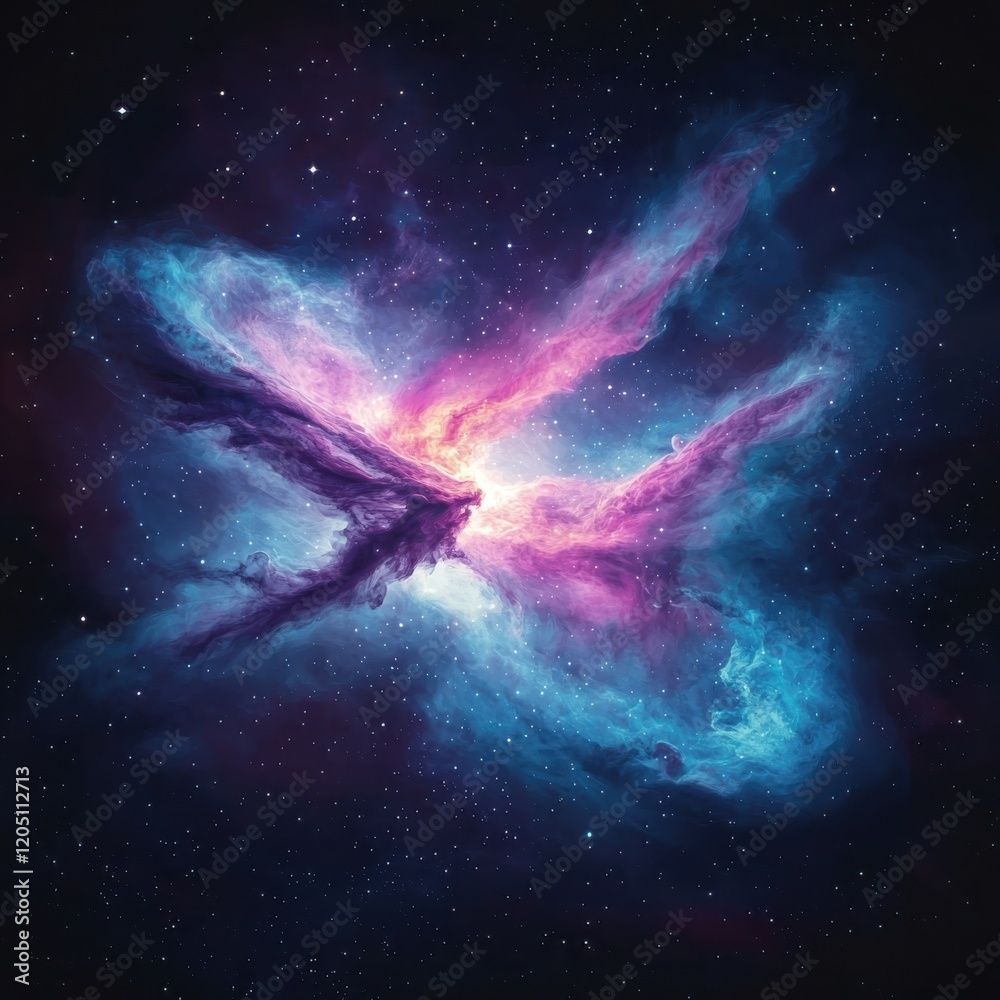 Fototapeta premium Vibrant nebula in cosmic space astrophysical art wide angle perspective ethereal glow