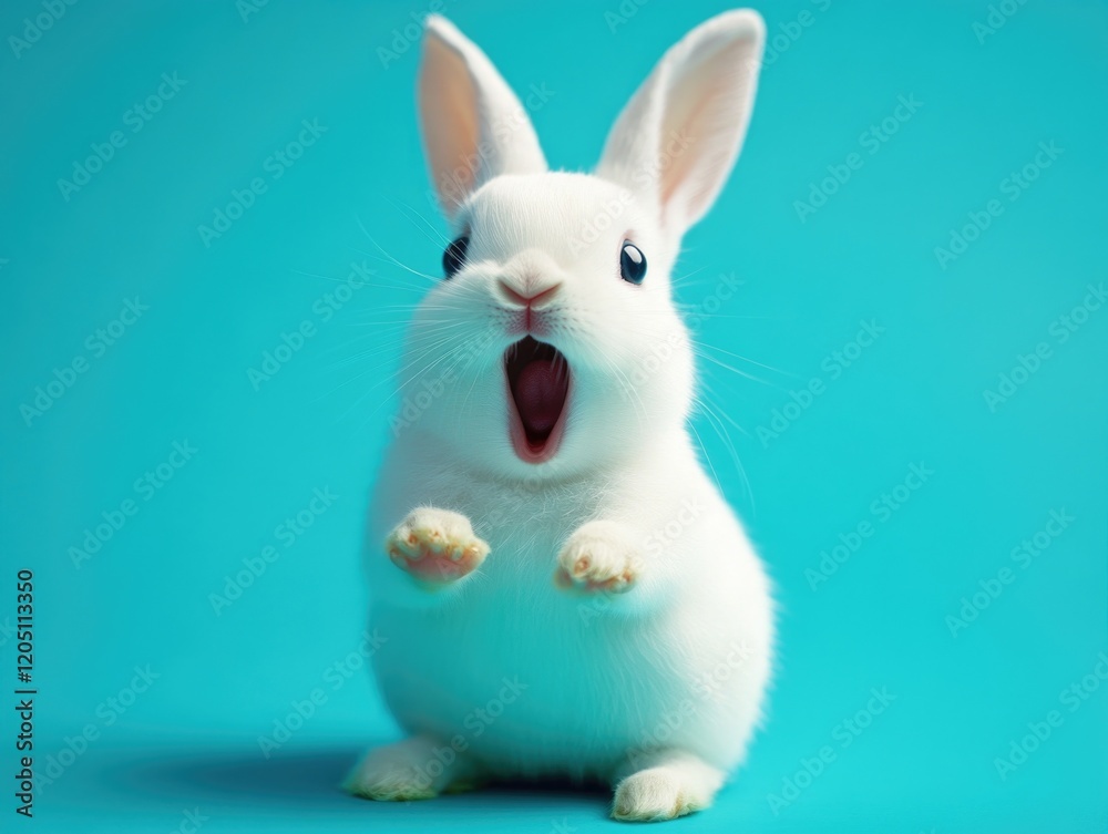 Obraz premium White rabbit with open mouth