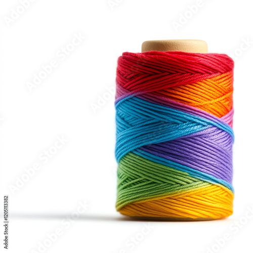 Vibrant spool of multicolored thread, perfect for sewing, crafting, and artistic projects, showcasing creativity in needlework. photo