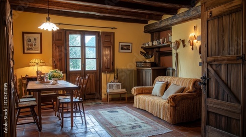 Cozy Bergamasco Shepherd in Rustic Countryside Retreat Surrounded by Warm Wooden Decor photo