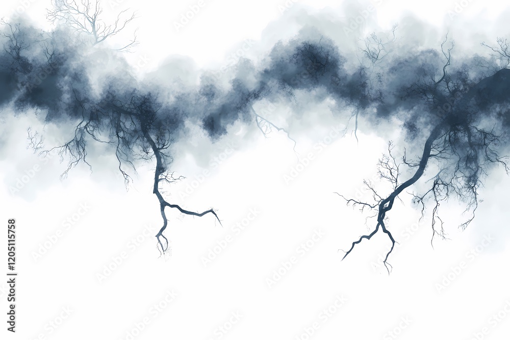 Fototapeta premium Ethereal Branches in a Misty Veil: A Watercolor Dream