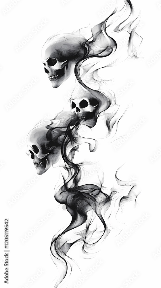 Fototapeta premium Ethereal Skulls Emerging from Smoke: A Dark Fantasy Art
