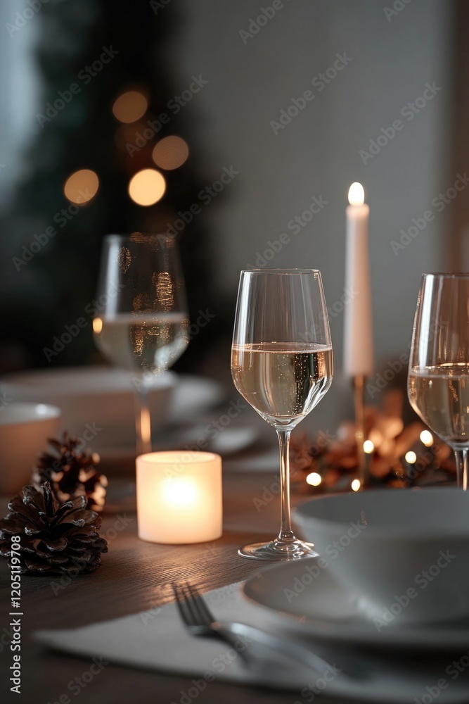 Wine Glasses and Candles on Table Wine Glasses and Candles on Table
