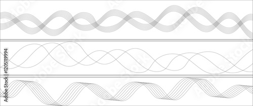 Abstract wavy grey stream element for design on transparent background isolated. Wavy white and grey lines background. Abstract wavy black and white curved line on transparent background. 
