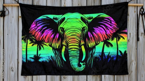 Decorative tropical elephant flag - vibrant coastal artwork with a nature inspired design photo