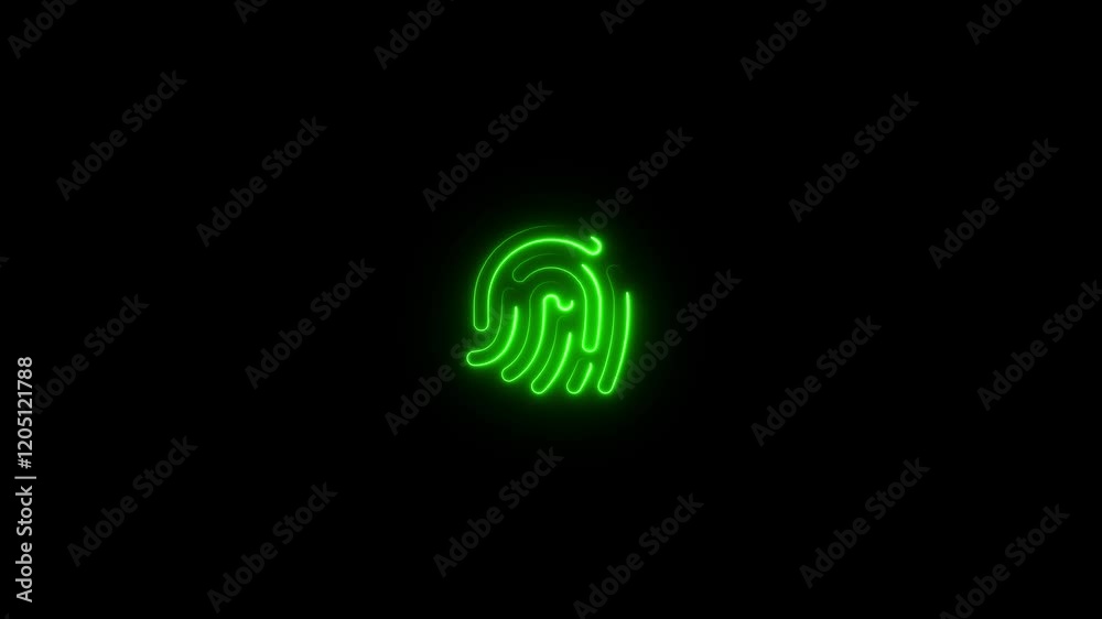 Neon fingerprint icon glowing black background animation Neon fingerprint icon glowing black background animation