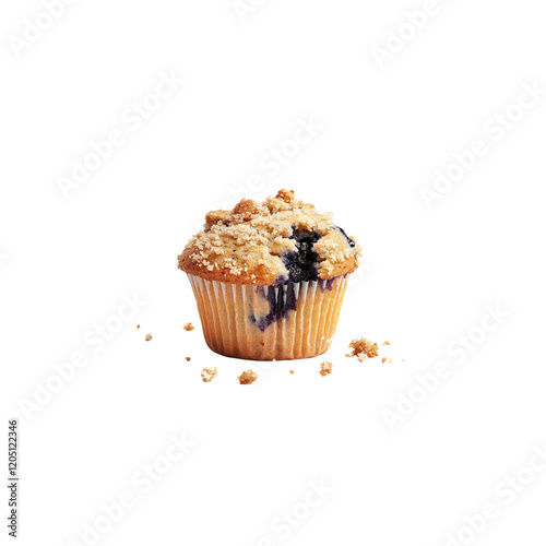 Delicious blueberry muffin with crumble topping, perfect for a morning treat. photo