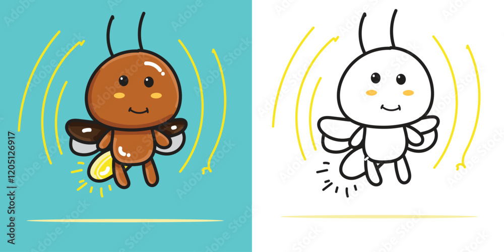 Naklejka premium A cute firefly doll cartoon illustration for a sticker, design element, or coloring book element