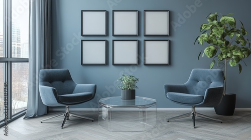 Modern Living Room Interior with Stylish Chairs and Empty Frames
