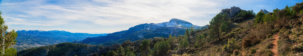 Panoramic view, snowy mountains, in Montcabrer, Alicante - Comunidad Valenciana (Spain) Panoramic view, snowy mountains, in Montcabrer, Alicante - Comunidad Valenciana (Spain)
