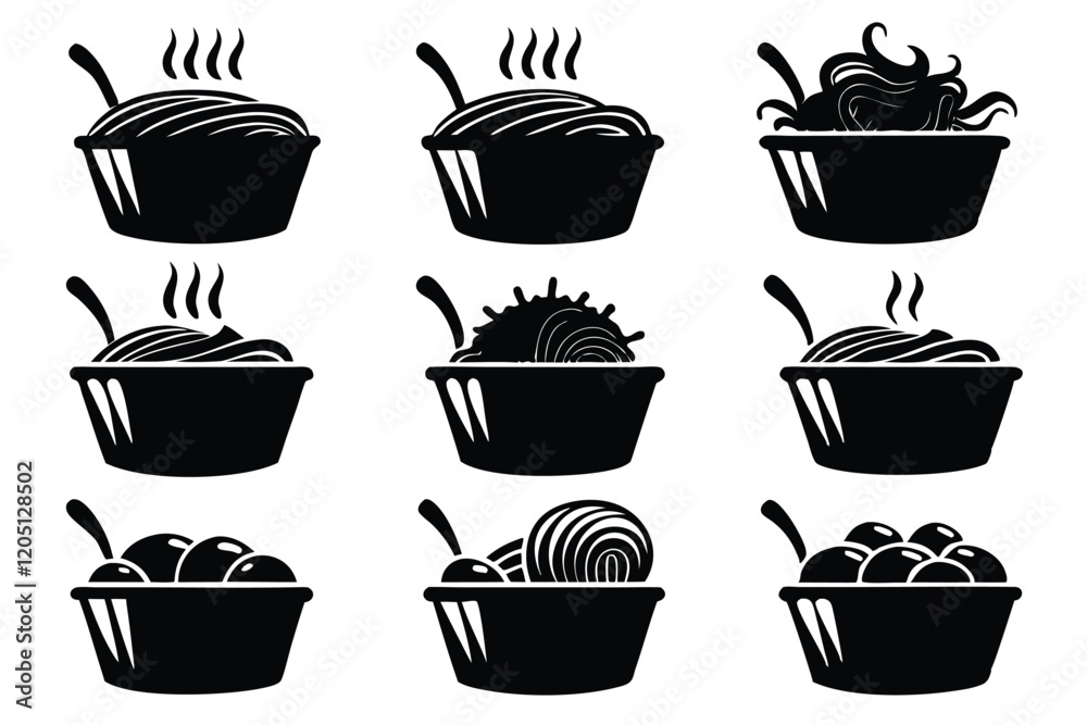 Noodle line art vector illustration vector silhouette isolated white background Noodle line art vector illustration vector silhouette isolated white background