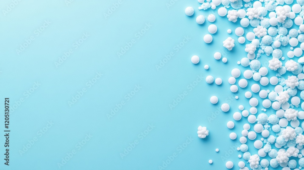Blue Background with White Foam and Round Shapes for Design Use Blue Background with White Foam and Round Shapes for Design Use