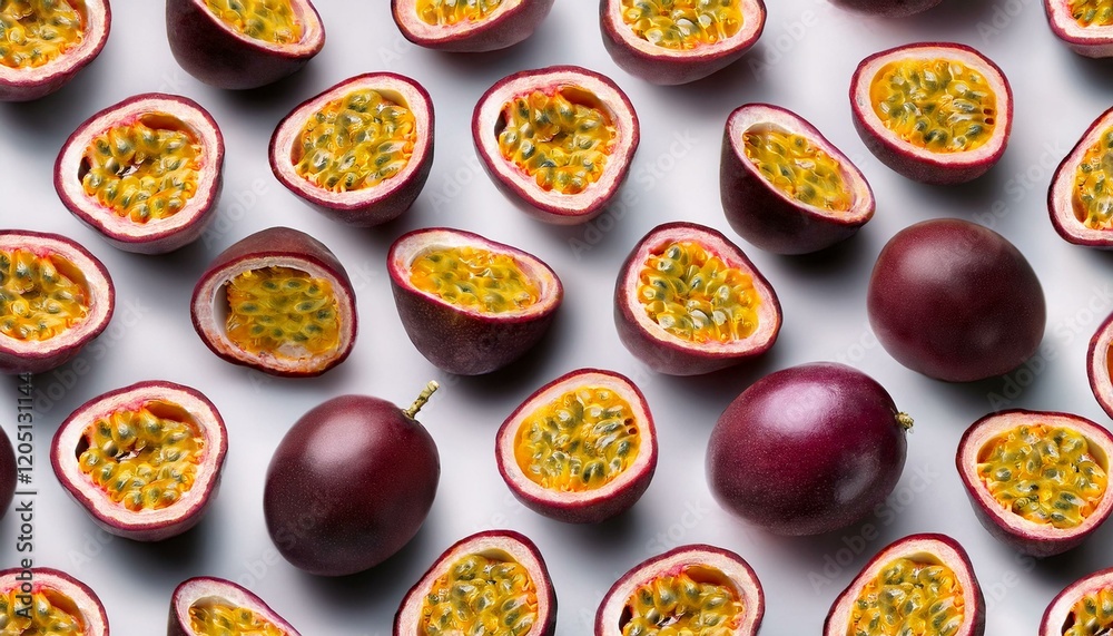Seamless pattern of healthy halved passion fruit Seamless pattern of healthy halved passion fruit