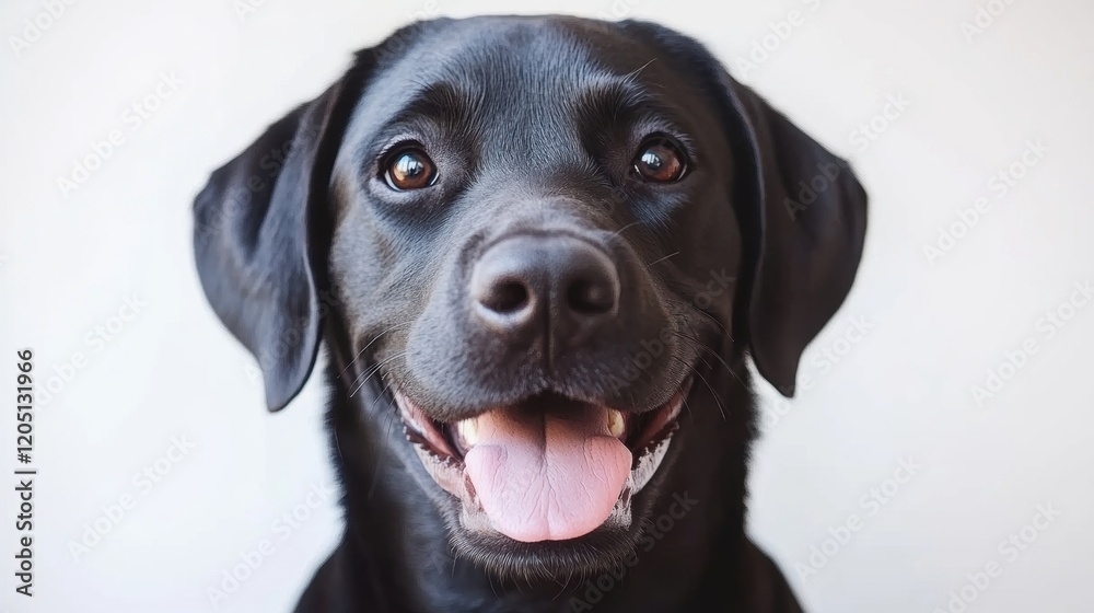 Happy Black Labrador Retriever with Bright Eyes and Joyful Smile Happy Black Labrador Retriever with Bright Eyes and Joyful Smile
