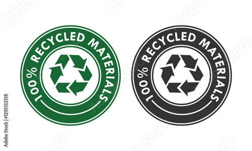100% recycled materials badge design logo template illustration