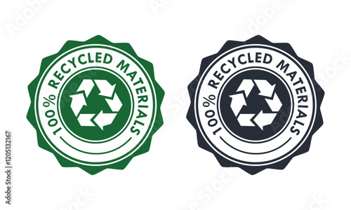 100% recycled materials badge design logo template illustration