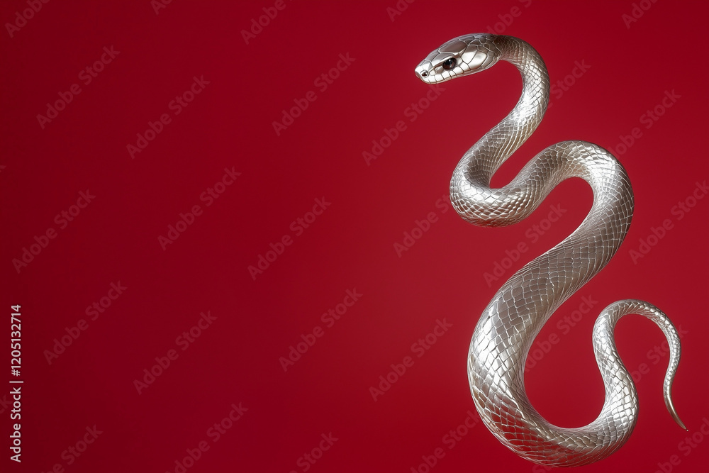 Obraz premium Golden snake on a red background, Chinese New Year concept