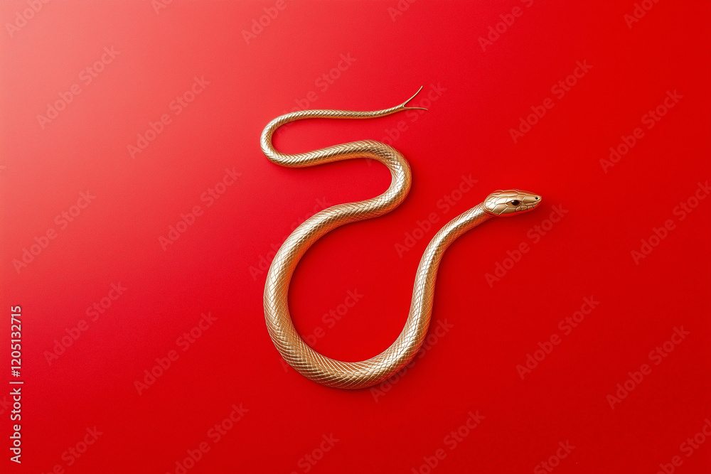 Obraz premium Golden snake on a red background, Chinese New Year concept