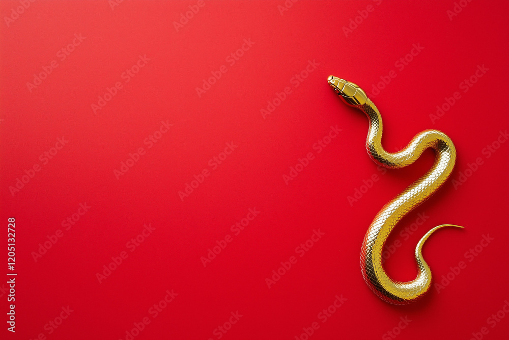 Obraz premium Golden snake on a red background, Chinese New Year concept