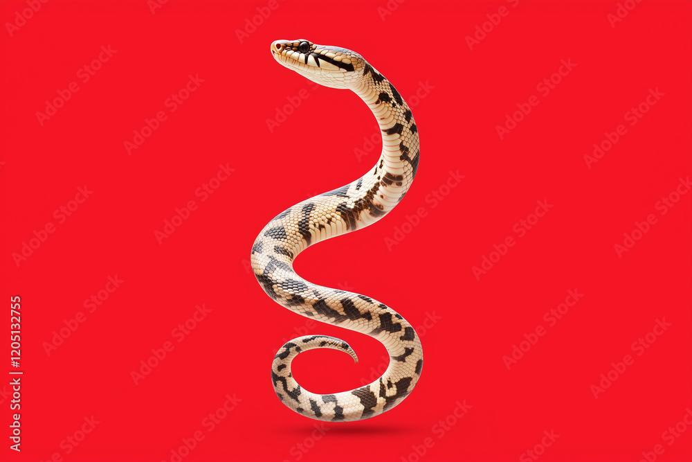 Fototapeta premium Golden snake on a red background, Chinese New Year concept