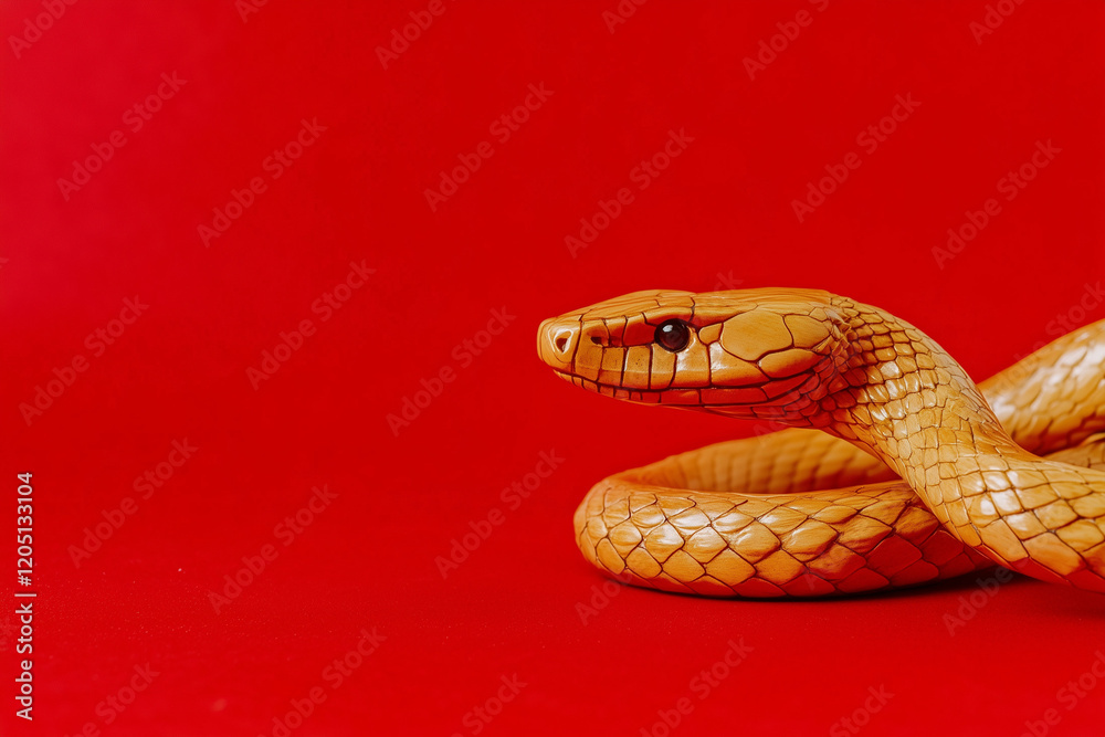 Golden snake on a red background, Chinese New Year concept Golden snake on a red background, Chinese New Year concept