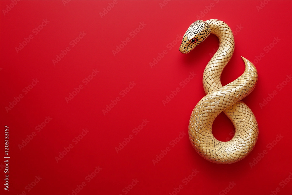 Golden snake on a red background, Chinese New Year concept Golden snake on a red background, Chinese New Year concept