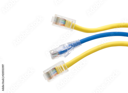 Multi colored network cables with molded RJ45 plug on transparent background (PNG File) photo