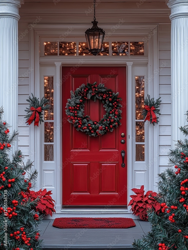 Fototapeta premium Festive holiday decor front door image residential area close-up christmas spirit