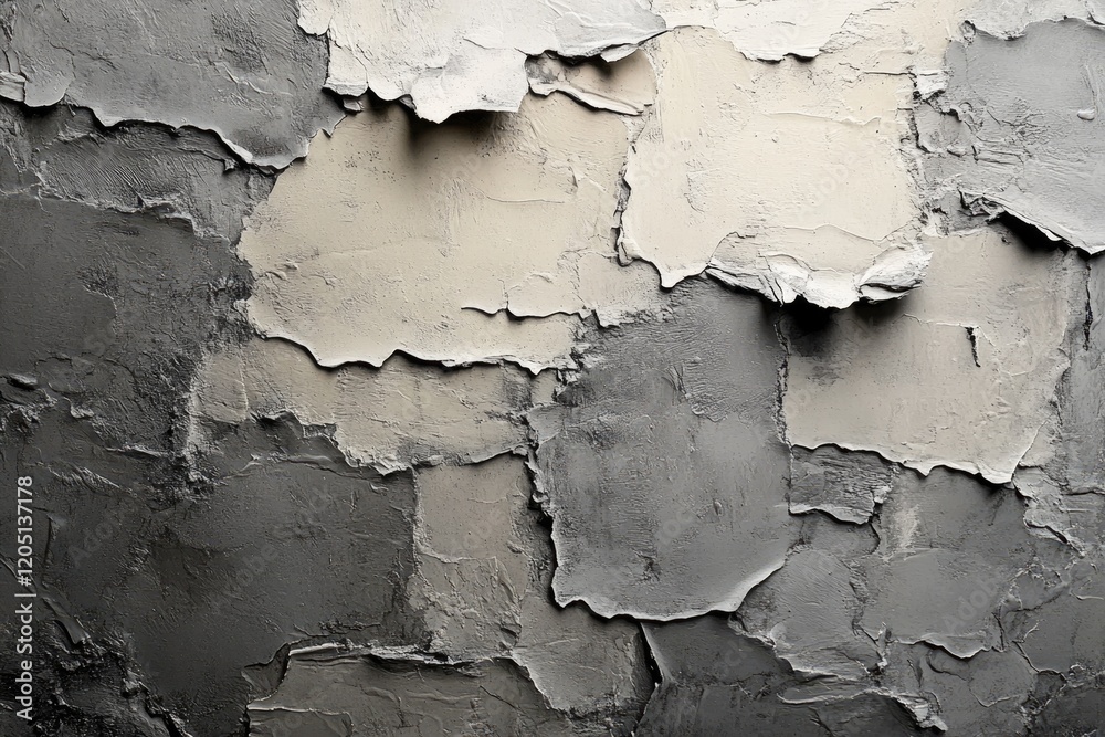 Obraz premium Abstract grayscale textured art depicting cracked and layered paint, creating a visually striking effect.