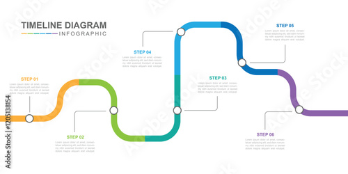 Infographic template for business. Steps Modern Timeline diagram with road journey concept, presentation