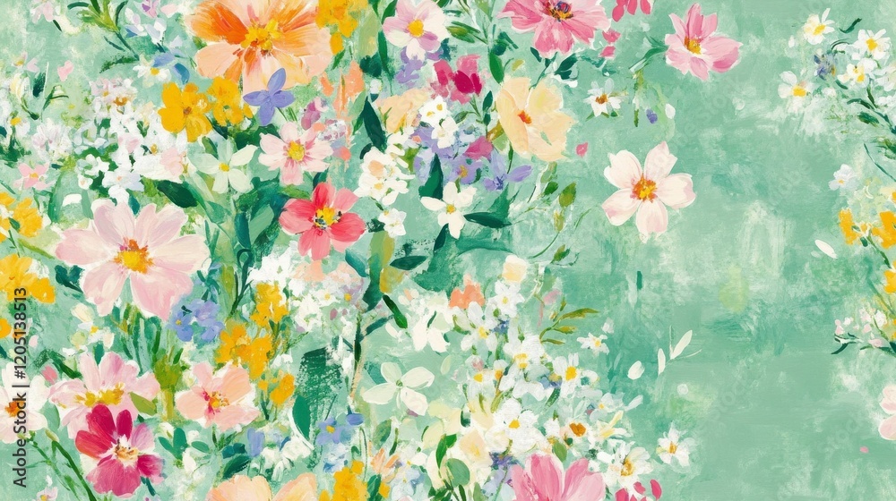 custom made wallpaper toronto digitalDelicate wildflower pattern on lush green background, intricate design, perfect for textiles, wallpapers, and home decor applications
